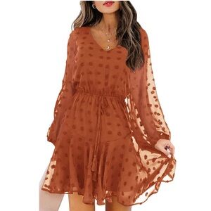 NWT, Medium KIRUNDO Women's Flowy Mini Dress Swiss Dot High Waist Chiffo…